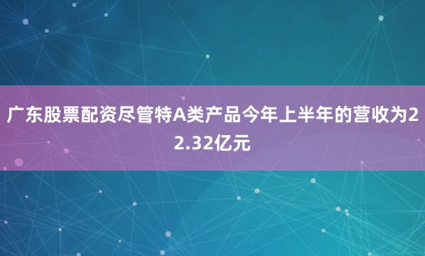 广东股票配资尽管特A类产品今年上半年的营收为22.32亿元