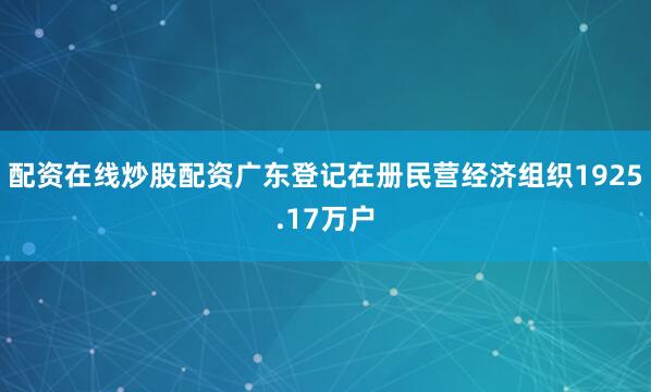 配资在线炒股配资广东登记在册民营经济组织1925.17万户